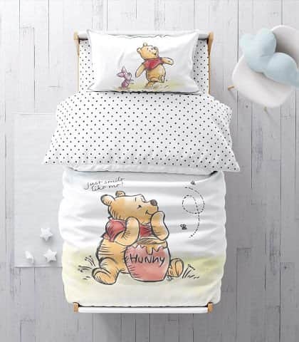 סט מצעים למיטת מעבר דגם פו הדב